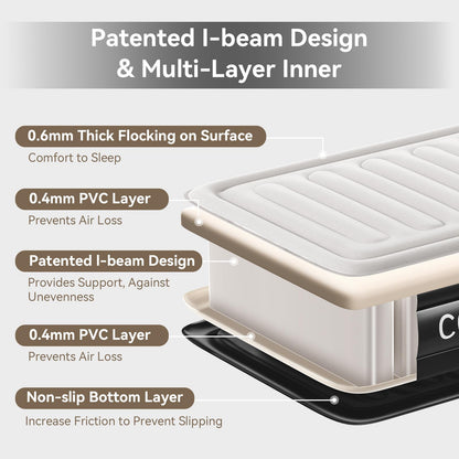 COMMOUDS Queen Air Mattress with Built-in Pump, 18" Raised Blow up Mattress, Comfort Inflatable Mattress with Waterproof Flocked Top, Portable Airbed for Guests, Camping, Home & Travel Use, 660lbs Max