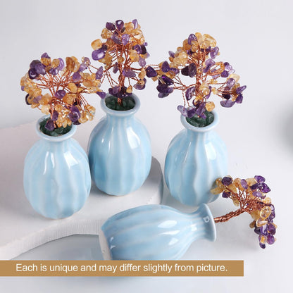 Natural Crystal Tree, Life Tree, Ornaments Placed on desks and Offices, Natural Amethyst Yellow Crystal