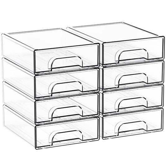 Yieach 2.2'' Tall Acrylic Clear Stackable Storage Drawer Organizer,8 Pack Desk Organization and Storage,Plastic Office Supply Organizer,Drawer Storage Organizer for Makeup,Accessory,Pen,Art Crafts