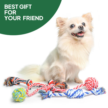 TwoEar Dog Rope Toy 4 Pack - Puppy Teething Toys for Small Breed - Indestructible Dog Chew Toys for Aggressive Chewers - Cotton Tug of War Dog Toys for Boredom, Teeth Clean