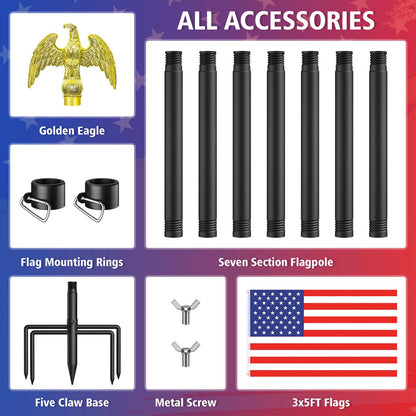 Flag Pole for Outside House, Outdoor Black Heavy Duty 10 FT Flag Pole Kit, for Residential or Commerical, Tangle Free Flagpole (Include American 3 X 5 Flag, 5 Pronges Base, Eagle Shaped Head)