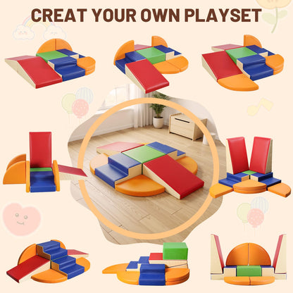 TODIBY 9-Piece Climbing Foam Blocks: Soft PU Leather - Baby Climb and Crawl Activity Blocks - Kids Play Gym Equipment Indoor for Development