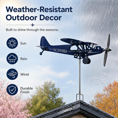 SDFRT Blue Airplane Weathervane, Kinetic Metal Wind Spinners for Yard and Garden, 3D Kinetic Wind Spinner Wind Catchers Sculpture, Airplane Weathervane Metal Wind Spinner (28 x 32 cm)