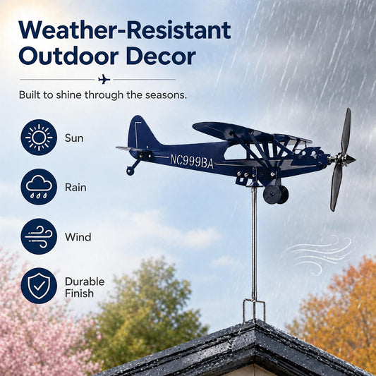 SDFRT Blue Airplane Weathervane, Kinetic Metal Wind Spinners for Yard and Garden, 3D Kinetic Wind Spinner Wind Catchers Sculpture, Airplane Weathervane Metal Wind Spinner (28 x 32 cm)