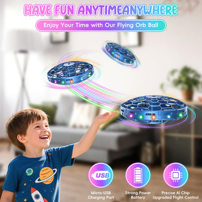 TSM005 Mini Drone for Kids,Hand Operated UFO Toy,Flip Stunt Hover Toy with LED,Easy Indoor Outdoor Flying Toys,Rechargeable UFO Drone for Kids 6-8-12 ,Cool Christmas Birthday Gifts for Boys Girls(Blue)