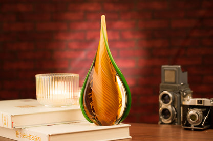 Yao Yuan Murano-Style Art Glass Sculpture, Handmade Blown Glass Statue, Yellow and Green Glass Craft Decoration