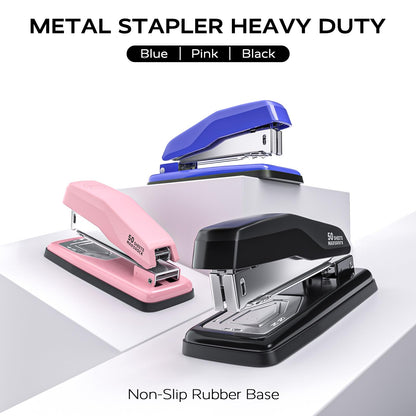 Marsrock Desktop Stapler, Swing-Arm Swivel Stapler, 50 Sheet Capacity, 2000 Staples and Staple Remover, Rotatable Heavy Duty Staplers for Office, Home, Classroom, Booklet, Book Binding,Pink