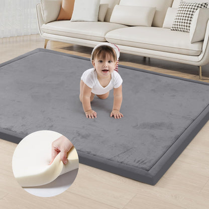 ACOMOPACK Baby Play Mat for Floor 1.3" Thick Memory Foam Play Mat 71"×79" Tummy Time Crawling with Non-Slip Bottom for Living Room,Nursery,Soft Velvet Playpen Mats for Kids,Infants（Dark Grey）