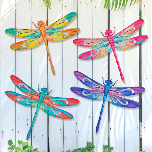 VOKPROOF Metal Dragonfly Wall Art Decor,Outdoor Fence Decor for Patio Yard Garden, Hanging Decorations for Living Room, Bedroom, Idea Gifts for Mom Dad Friends(4 Pack)