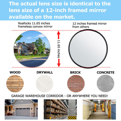 Convex Mirror 11.65" Adjustable Acrylic Wide Angle View Traffic Mirror for Bedroom Enhanced Security Coverage in Warehouses, Garage Parking, and Addressing Indoor/outdoor Corner Security