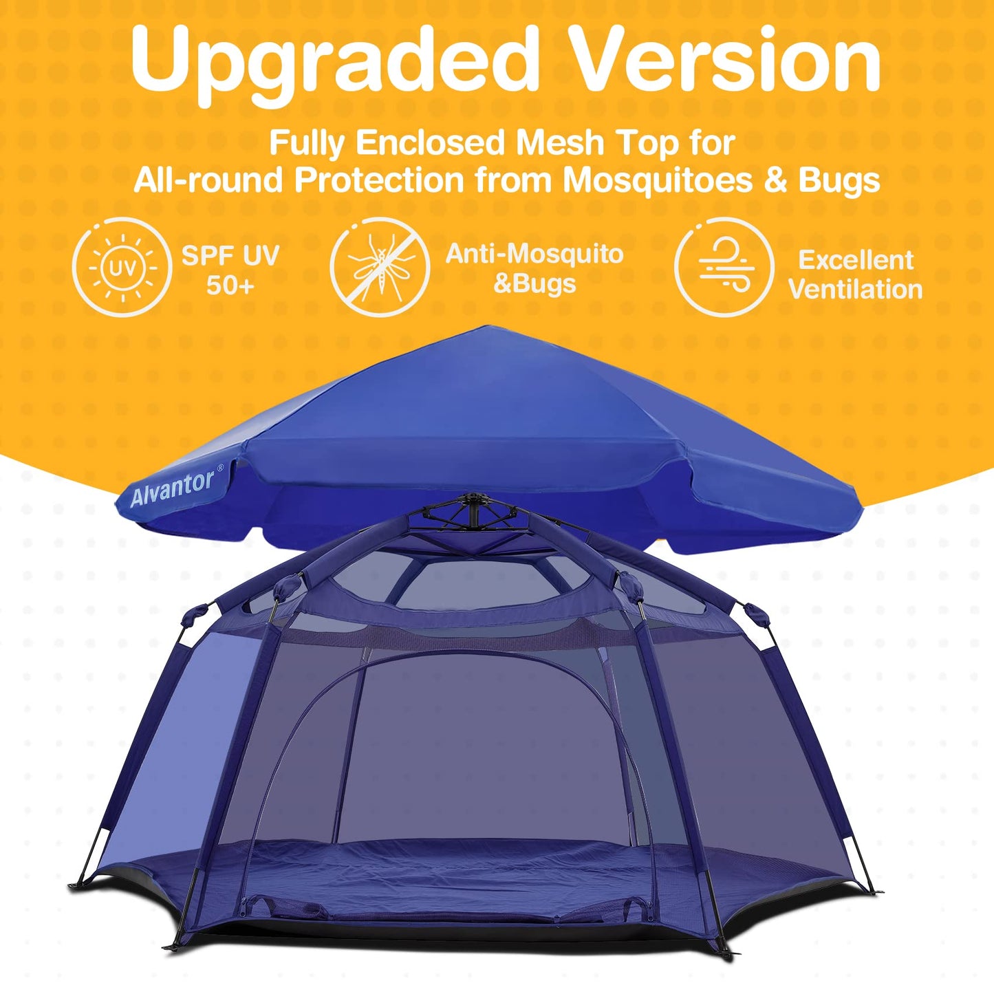 Alvantor® Baby Playpen Pop Up Play Yard 84"x84"x44”Large Kids Play Tent Indoor Outdoor Playhouse Mesh Play Pen, Mosquito Net Playpen Camping Beach Playground for Babies Toddlers Infant, Navy