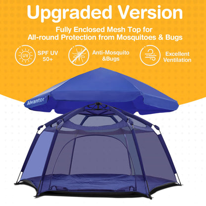 Alvantor® Baby Playpen Pop Up Play Yard 84"x84"x44”Large Kids Play Tent Indoor Outdoor Playhouse Mesh Play Pen, Mosquito Net Playpen Camping Beach Playground for Babies Toddlers Infant, Navy