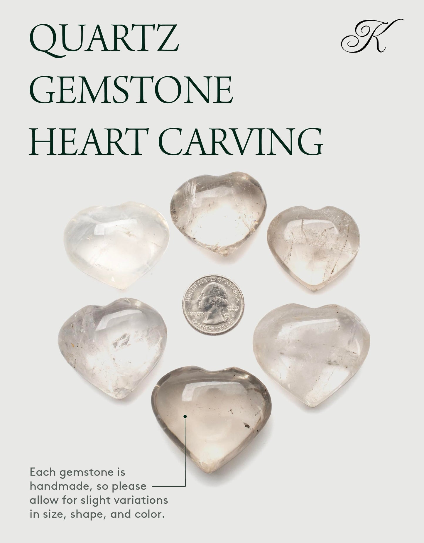 KALIFANO Quartz Heart Carving with Healing & Calming Effects - High Energy Reiki Worry Cuarzo Crystal Used for Soothing Anxiety and Stability (Information Card Included)