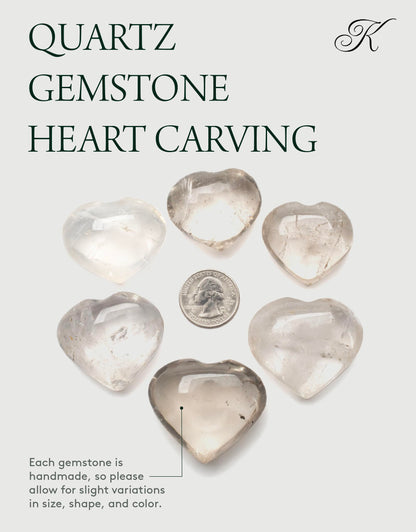 KALIFANO Quartz Heart Carving with Healing & Calming Effects - High Energy Reiki Worry Cuarzo Crystal Used for Soothing Anxiety and Stability (Information Card Included)