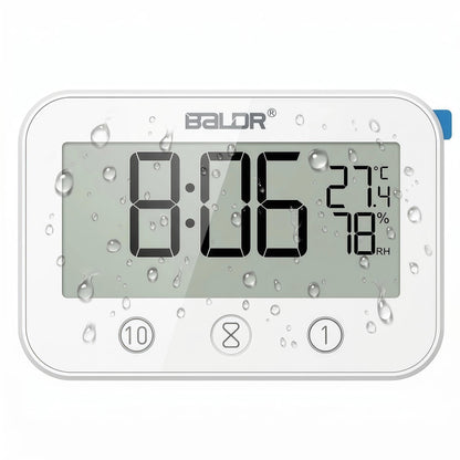LXSZRPH Digital LCD Waterproof Timer Shower Clock, Waterproof for Water Spray, Bathroom Clock Wall Mount, Two Suction Cup, Displays Time, Temperature, and Indoor Relative Humidity (1, White)