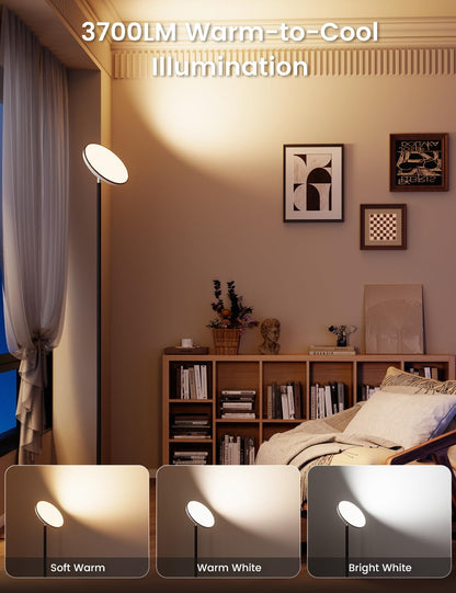 UFO LED Torchiere Floor Lamp with RGB Ambient Light, 42W 3700LM Bright Dimmable Sky Lamp,71in Modern Tall Standing Lamp with Remote Touch Control&Timer,for Living Room Bedroom Office Gaming Room,Black