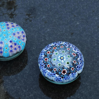 Yao Yuan Handcrafted Glass Paperweight - Beautiful Flower Figurine, Unique Desk Accessory for Home or Office (White millefiori, 3 in)
