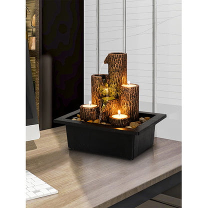 Tabletop Fountains Rock Waterfall Fountain with Rotating Ball and LED Lights, Water Feature Includes Natural River Rocks for Home Office Decor (C)