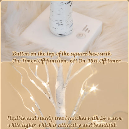 PEIDUO Christmas Decorations for The Home, 2FT BirchTree with LED Lights, Warm White Tree Lamp, Fairy Light Spirit Tree for Room Inside Fireplace Home Decor, Battery Powered, Timer (4PK)
