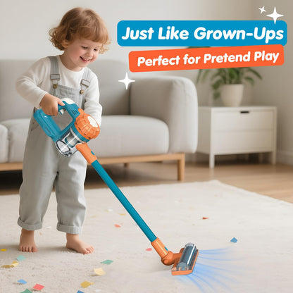 BAYMI 3-in-1 Kids Vacuum that Really Works – Working Toddler Vacuum Cleaner with Real Suction, Montessori Pretend Play Cleaning Toy Gift Set for Boys and Girls Ages 3+