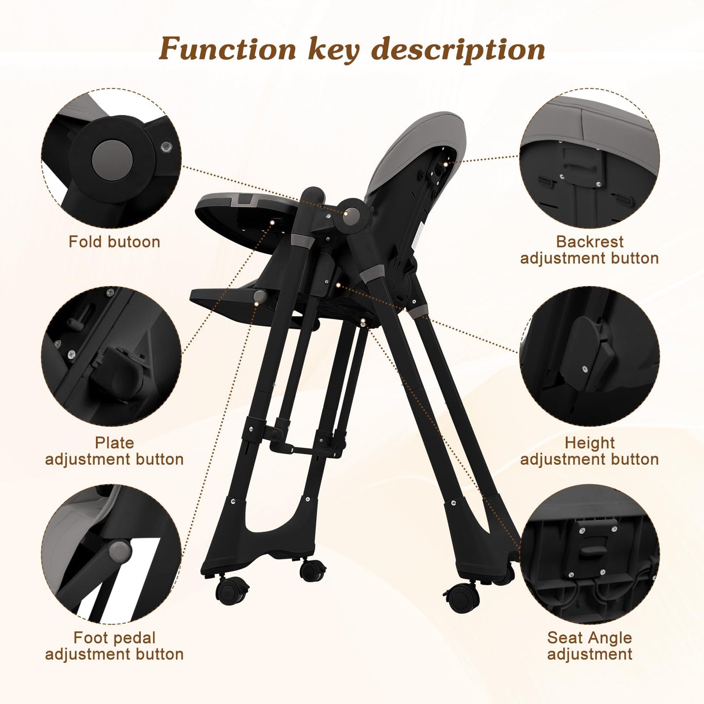 3-in-1 Baby High Chair with Soothing Rocker | Convertible Baby High Chair for Babies and Toddlers | Brake Wheels, Easy Clean, Space Saving | Adjustable, Removable Tray (Dark Grey)