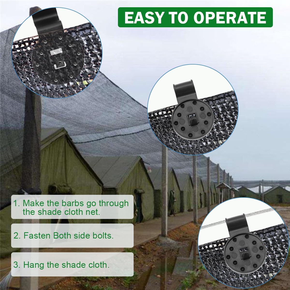 ZYLJHZ 100Pcs Shade Cloth Clips - Black Round Plastic Sun Shade Clip,Shade Cloth Heavy Duty Lock Grip for Sun Shade Net,Gardening Shade Cloth,Anti Bird Netting Windproof Awning Clamp