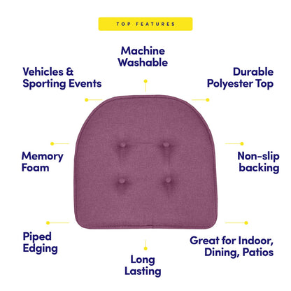 Sweet Home Collection Chair Cushion Memory Foam Pads Tufted Slip Non Skid Rubber Back U-Shaped 17" x 16" Seat Cover, 4 Count (Pack of 1), Purple