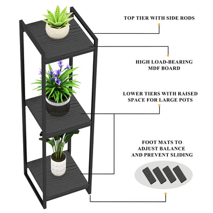 FONHAYE 45" Tall Plant Stand Indoor, 3-Tier Modern Plant Shelf Corner Flower Pot Holder Organizer for Living Room Balcony Garden, Black