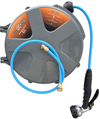 Maxcarl Retractable Water Hose Reel 1/2 in x 65 ft with Spray Gun, Wall Mounted High Pressure Hose Reel