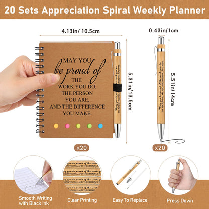 Moinchore 20 Sets Teacher Appreciation Gifts Thank You Gifts Inspirational Spiral Notebooks with Sticky Notepad and Bamboo Pen Nurse Week Gift for Team Nurse Coworker Graduation (May You Be Proud)