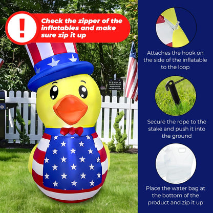5FT Patriotic Independence Day 4th of July Inflatable Duck Decorations Outdoor Decor with Built-in LED Lights Blow Up Yard Decoration for Holiday Patriotic Party