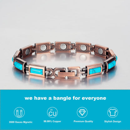 EnerMagiX Copper Bracelets for Women, 7.48inch Adjustable Blue Turquoise Magnetic, Fashion Jewelry Present (0170)