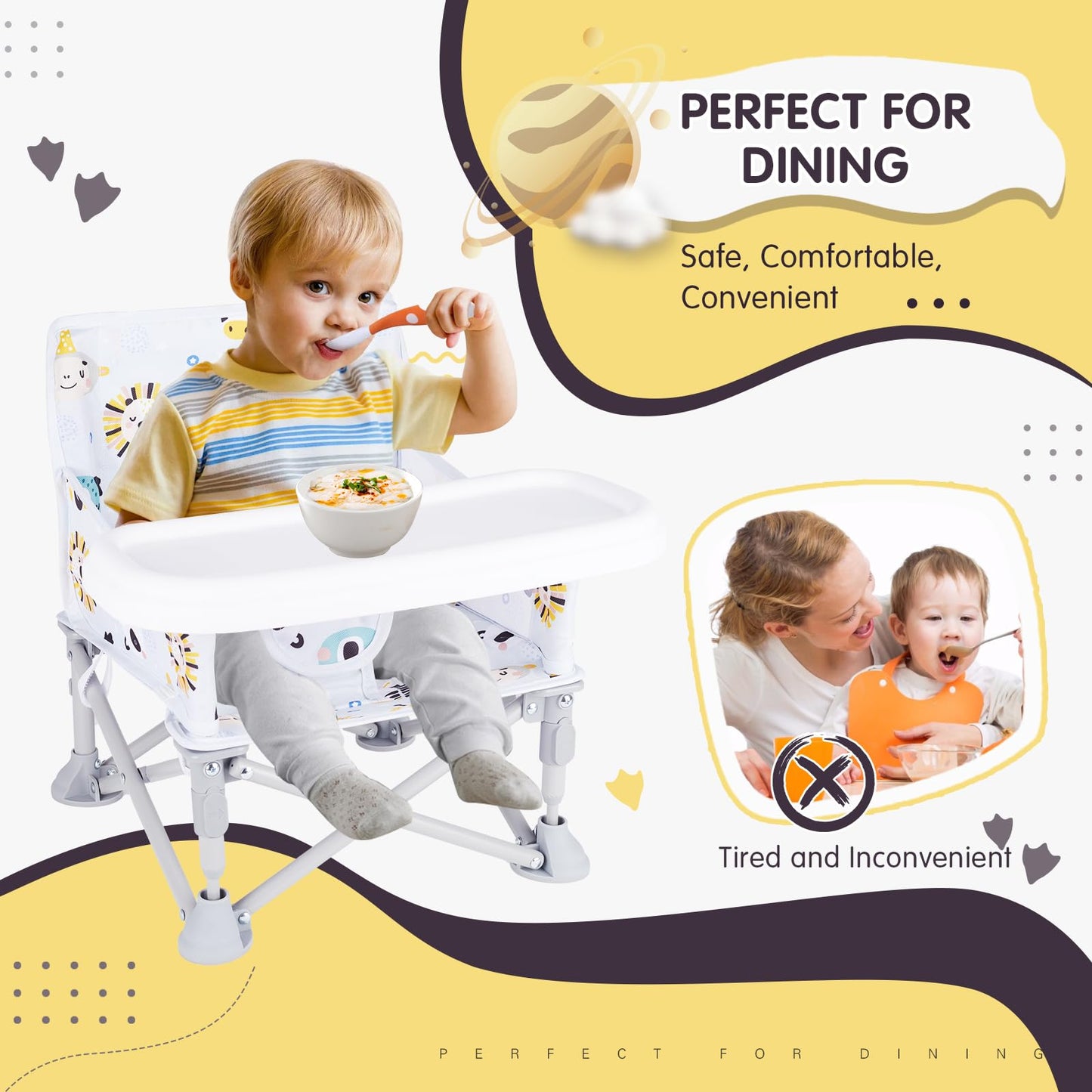 Furmubei Portable Baby Booster Seat with Tray, Toddler Booster seat for Dining, Camping, Travel, Baby Beach Chair 6 Months to 3 Years Old Indoor Outdoor Use CH2407