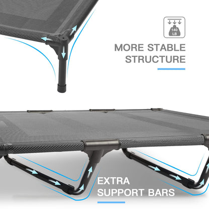 Suddus Elevated Dog Bed for Large Dogs 140lb, Breathable Cooling Raised Dog Cot with Dual Support Bars & Metal Frame, No-Slip Feet, Waterproof Pet Bed for Indoor/Outdoor, X-Large, 48 * 36 * 9in, Grey