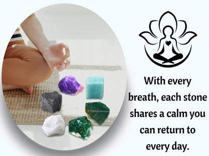 Amazing Gemstone Crystals for Blood Pressure Control, Set of 6 Blood Stone, Hematite, Moss Agate, Amazonite, Snow Quartz and Amethyst Healing Crystals and Stones