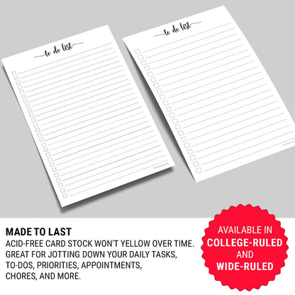 321Done To Do List Notepad, Made in USA - 5.5x8.5, Simple Checklist, Cute Modern Design for Organizing, Planning, College Ruled, Thick Heavy Paper - 50 Sheets