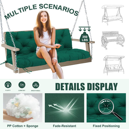 Porch Swing Cushions Outdoor 60 inch x 40 Waterproof Swing Cushions 3 Seater Replacement with Backrest & 8 Ties 5" Thick Bench Swing Cushions for Outdoor Furniture Patio(Dark Green)