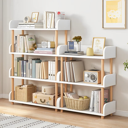 OSCHF 4-Tier Wooden Open Bookcase - Modern Display Bookshelf with Top Edge and Solid Wood Frame for Home and Office, Storage Cabinet, Warm White