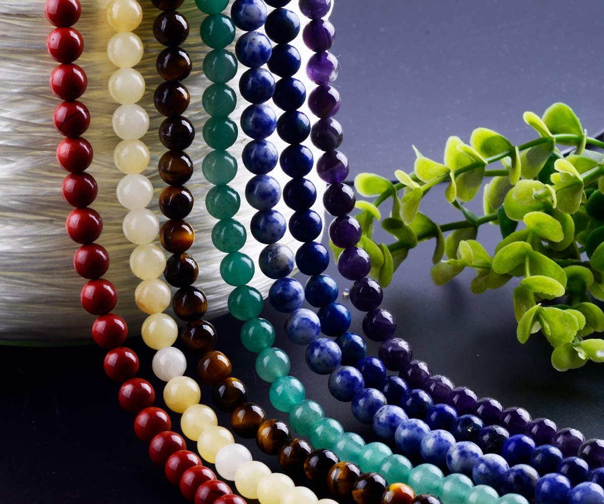 Cmidy 7 Chakra Natural Stone Beads 100pcs 10mm Round Genuine Real Stone Beading Loose Gemstone Mixed DIY Smooth Beads for Bracelet Necklace Earrings Jewelry Making