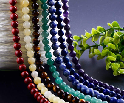 Cmidy 7 Chakra Natural Stone Beads 100pcs 10mm Round Genuine Real Stone Beading Loose Gemstone Mixed DIY Smooth Beads for Bracelet Necklace Earrings Jewelry Making