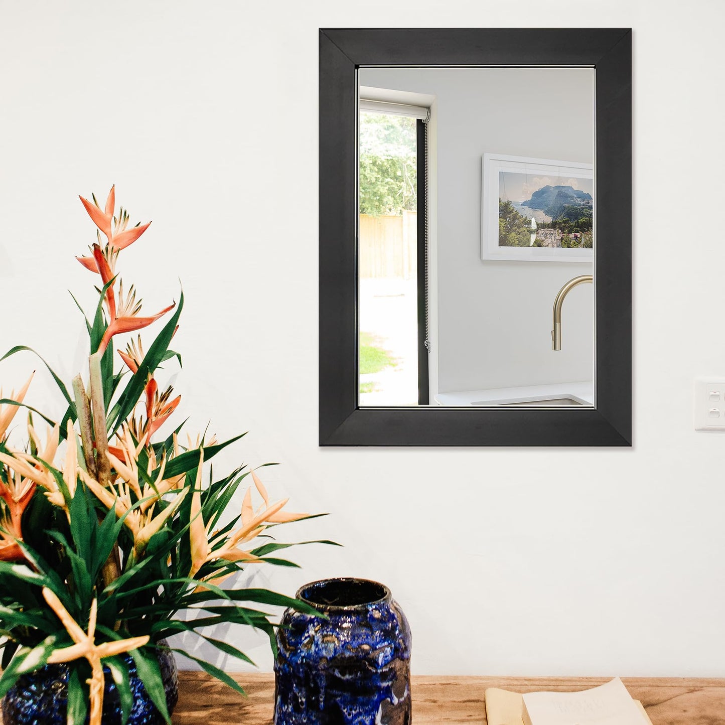 Ruomeng Wall Mirror Rectangle Decorative Mirror 12" x 16" for Entryway, Bedroom, Living Room, Black