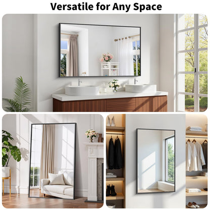 Koonmi Black Framed Bathroom Mirror - Shatterproof 30"x50" Tempered Glass, HD No Distortion, Horizontal/Vertical Mount, Modern Matte Aluminum Alloy Frame