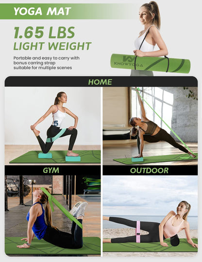 Yoga Starter Kit 12 in 1 - Mat, Blocks, Foam Roller, 4 Resistance Bands With Strap, 2 Peanut Massage Balls for Women & Men, Beginners