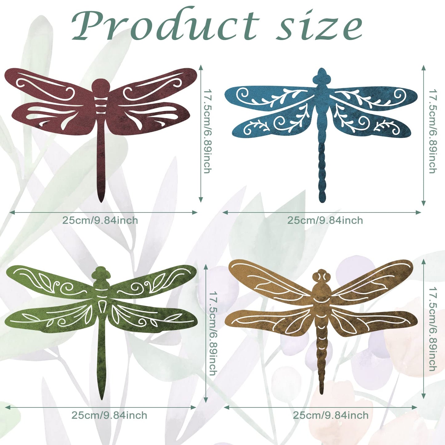 Teling 4 Pcs Metal Hummingbird Wall Art Metal Dragonfly Wall Decor for Modern Farmhouse Rustic Home Living Room Bedroom Kitchen Patio Indoor Outdoor Decor(Dragonfly)