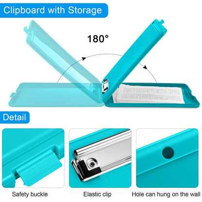6 Pieces Clipboard with Storage, 9.5 x 13.5 Heavy Duty Plastic Storage Clipboard, Nursing Foldable Clip Board with Compartment and Metal Clip for Nurse Teacher Student Classroom Office (Bright Color)
