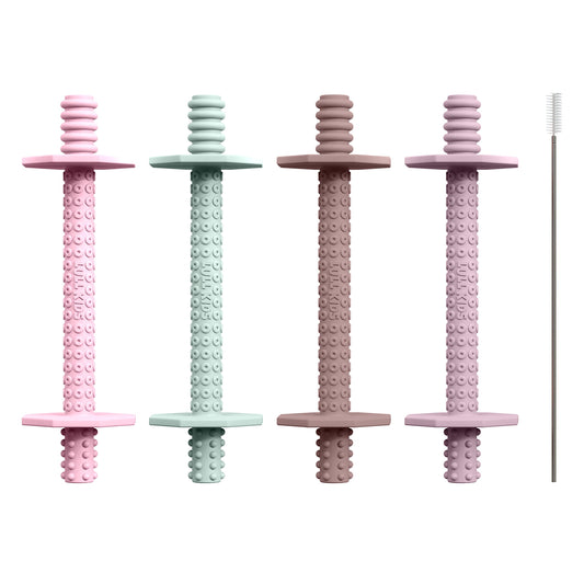 Lull Kids Silicone Baby Teethers 0-6 Months, Textured Baby Teething Toys 3-6 Months, Toddler Molar Teething Relief Sticks, Freezable Chew Straws for Babies 6-12 Month Girl Boy Infant (Spring)