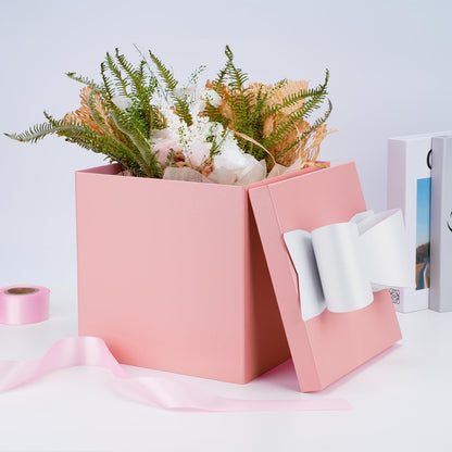 LaRibbons Large Gift Boxes with Lids, 10x10x10 Inches Pink Square Foldable Gift Boxes for Valentine's Day, Birthday, Wedding, Baby Shower, Party, All Occasion
