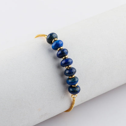TGH Natural Lapis Lazuli Gemstone Rondelle Beads Bolo Bracelet Gold Plated Adjustable Slider Gift for Women Birthday Wedding Christmas Gifts (Lapis Lazuli Shade)