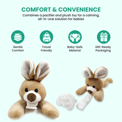 Detachable Rabbit Pacifier Holder - Soft Silicone Pacifier with Plush Animal - Removable, Machine Washable, BPA-Free for Babies 0-24 Months