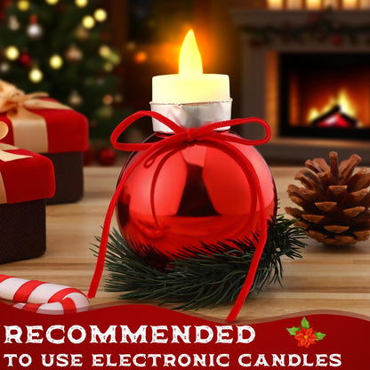 Suncalla 6 Pcs Red Christmas Tealight Candle Holder Christmas Dinner Table Decorations Ball Candlestick Holder with Bow and Wreath for Party Indoor Decorations